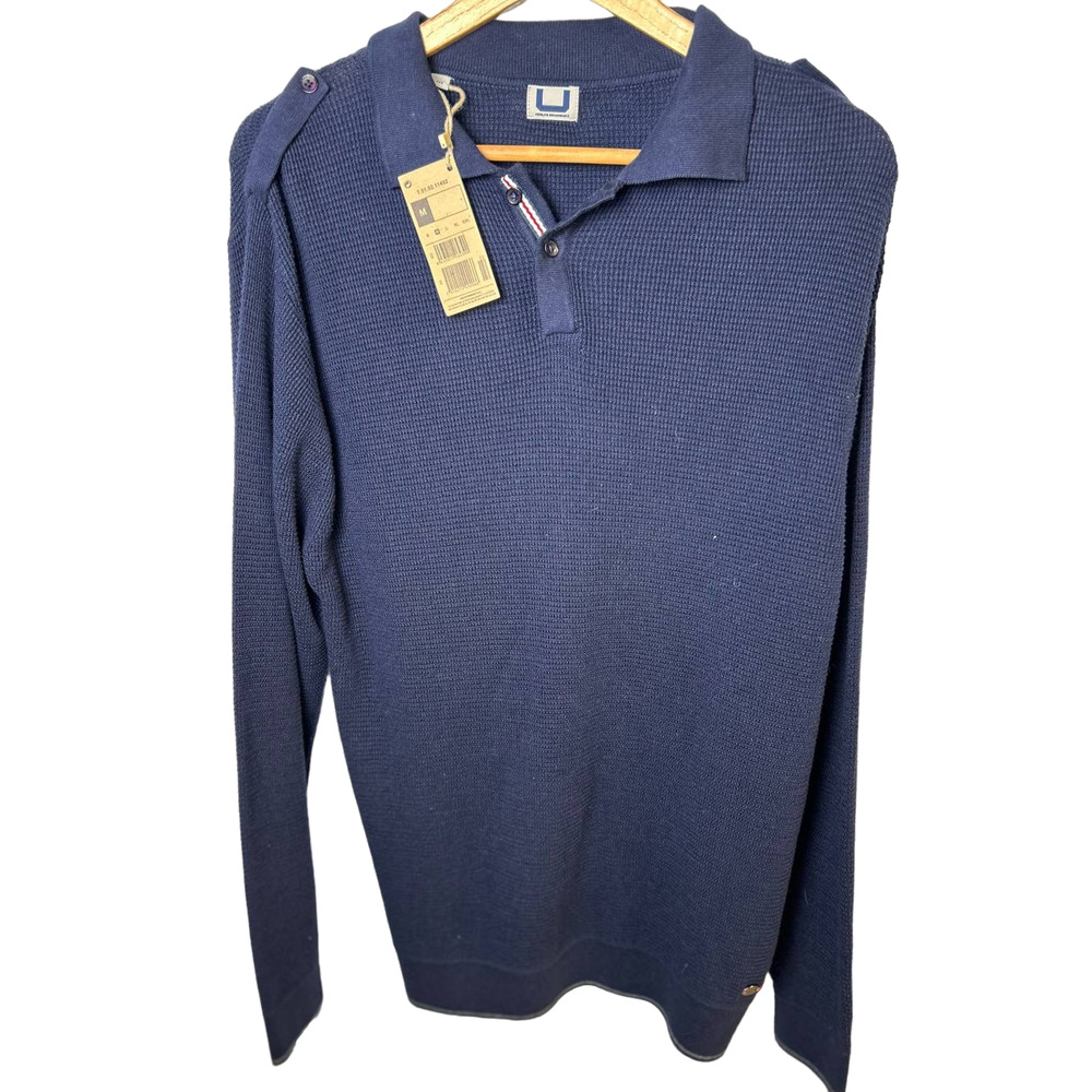 New Adolfo Dominguez Waffle Knit Navy Button Sweater Mens Size Medium